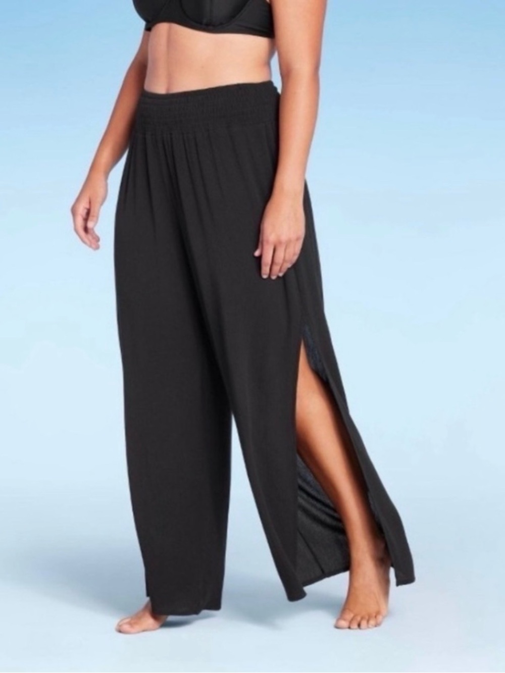 Kona Sol Black Wide-Leg Split-Side Lounge Pants